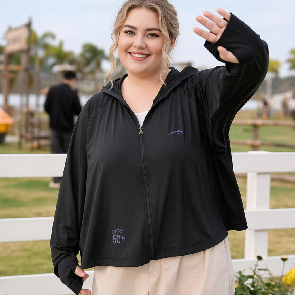 Sonnenschutzjacke mit Kapuze und Reißverschluss - Schwarz - 4XL - image 0