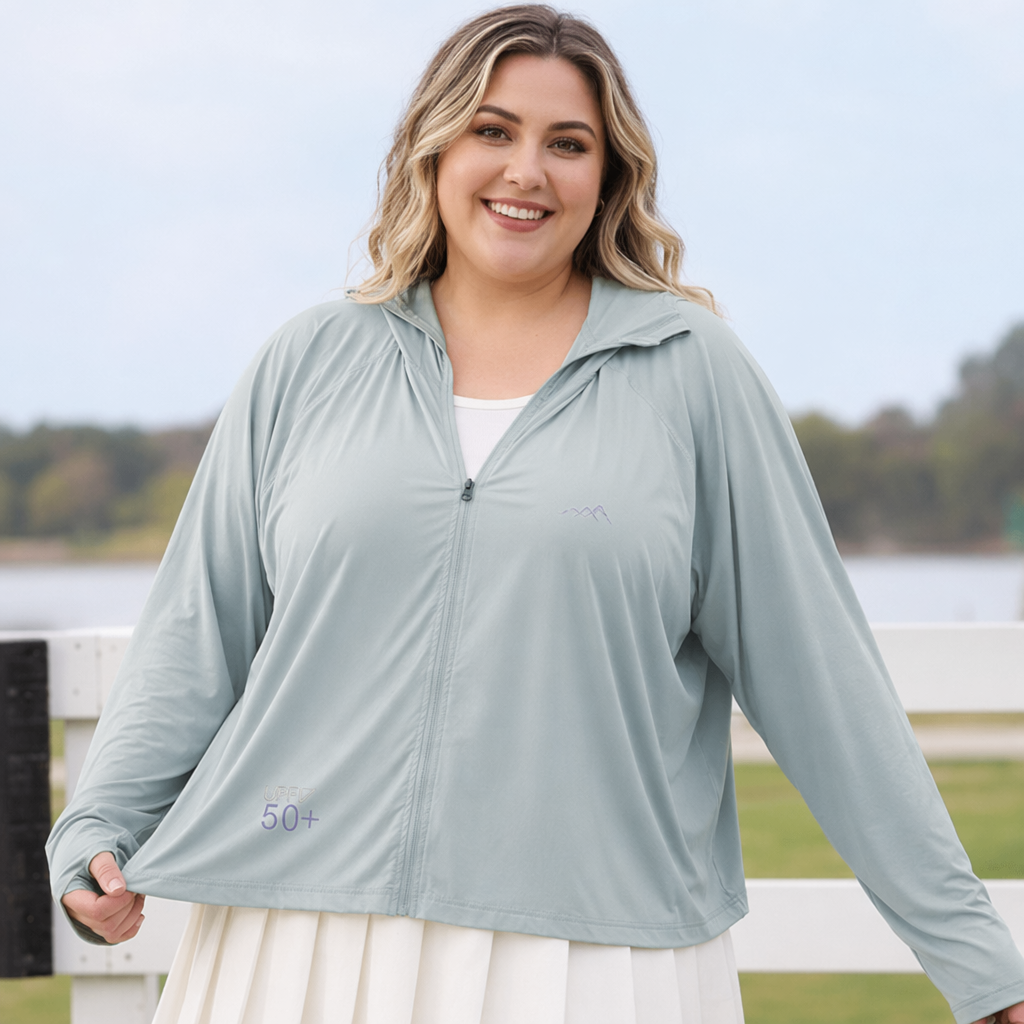 Sonnenschutzjacke mit Kapuze und Reißverschluss - Grau - 4XL - image 2