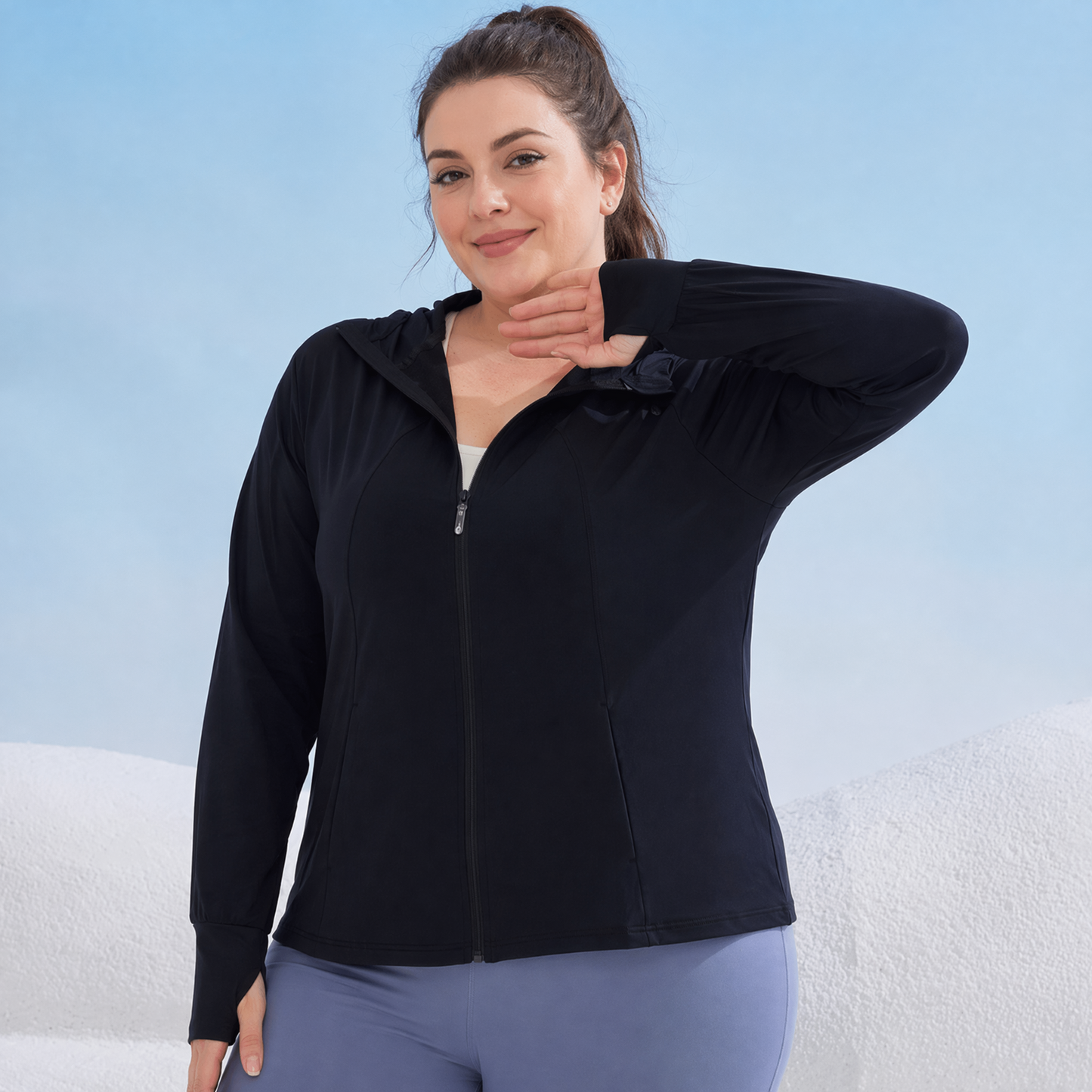 Leichte Sonnenschutzkleidung mit Kapuze und Reißverschluss - Schwarz - 2XL - image 4