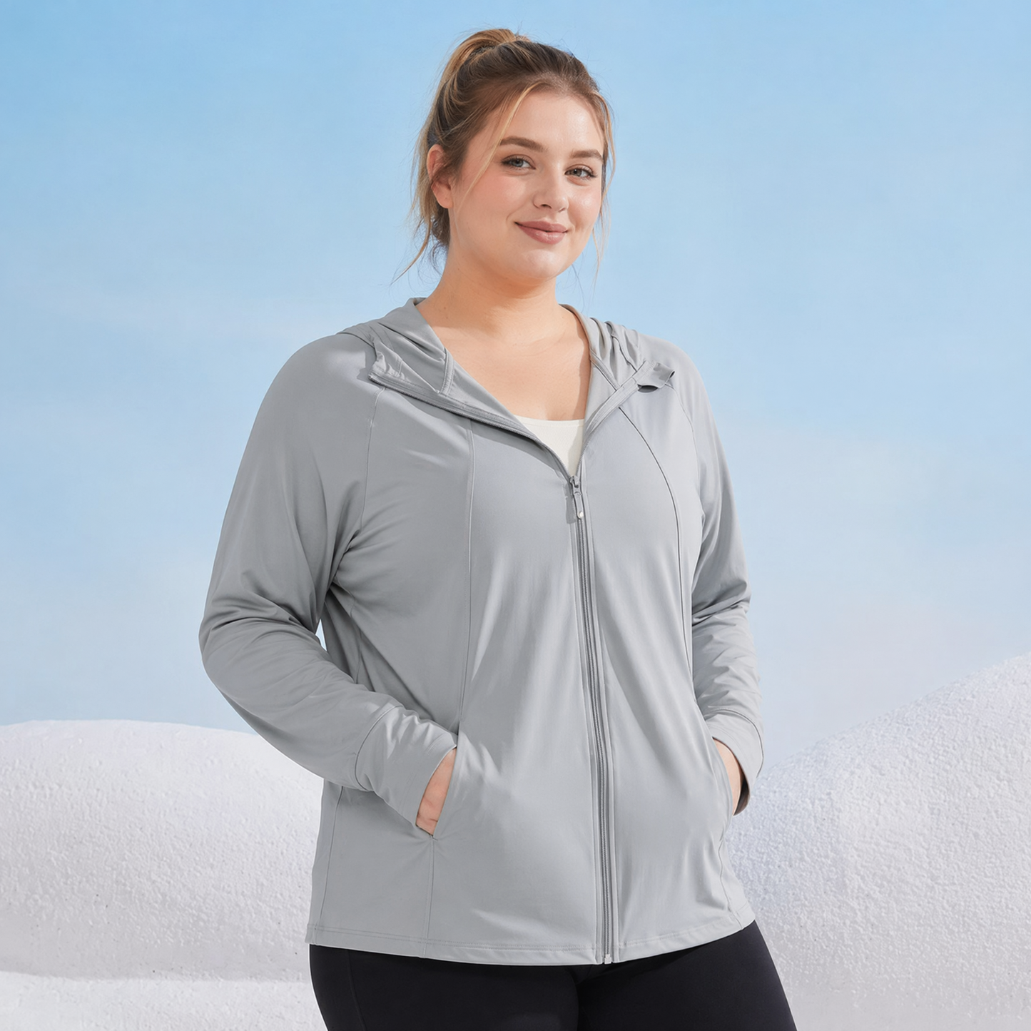 Leichte Sonnenschutzjacke mit Kapuze und Reißverschluss - Grau - 2XL - image 0
