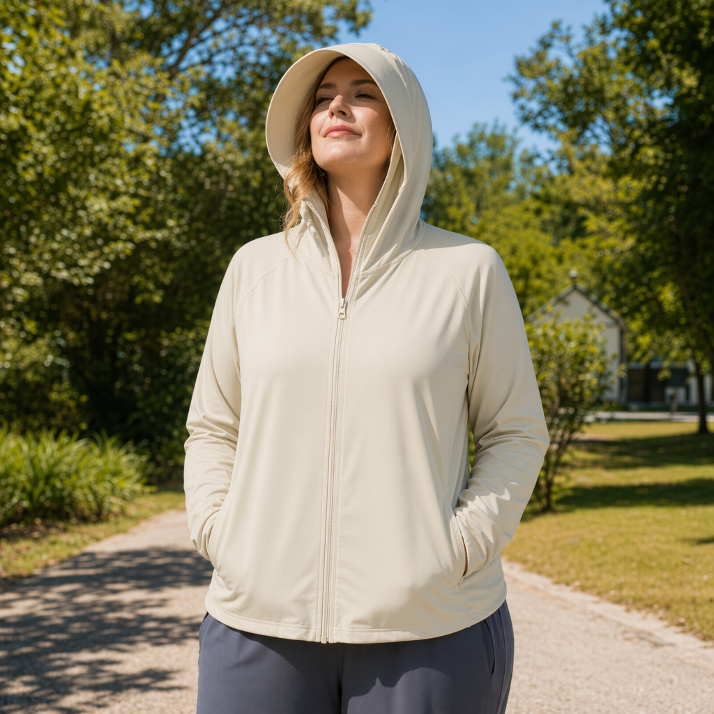 Leichte Sonnenschutzkleidung mit Kapuze - Kaffee - 4XL - image 4