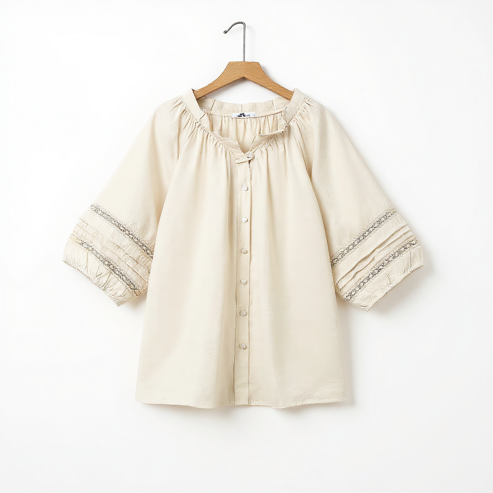 Boho-Bluse mit Spitzeneinsatz und plissierter Midirock (Set) - Bluse - 6XL - image 1