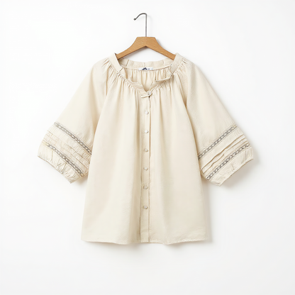 Boho-Bluse mit Spitzeneinsatz und plissierter Midirock (Set) - Bluse - 6XL - image 1
