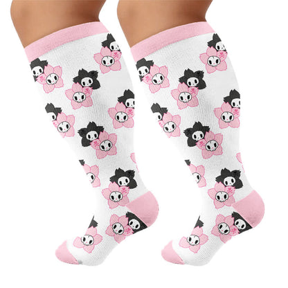 Kompressionsstrümpfe mit Hundeschädel-Motiv in Übergröße - Rosa(1 Paar) - 4XL - image 8