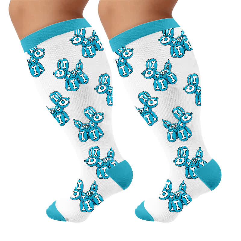 Kompressionsstrümpfe mit Hundeschädel-Motiv in Übergröße - Blau (1 Paar) - 4XL - image 10