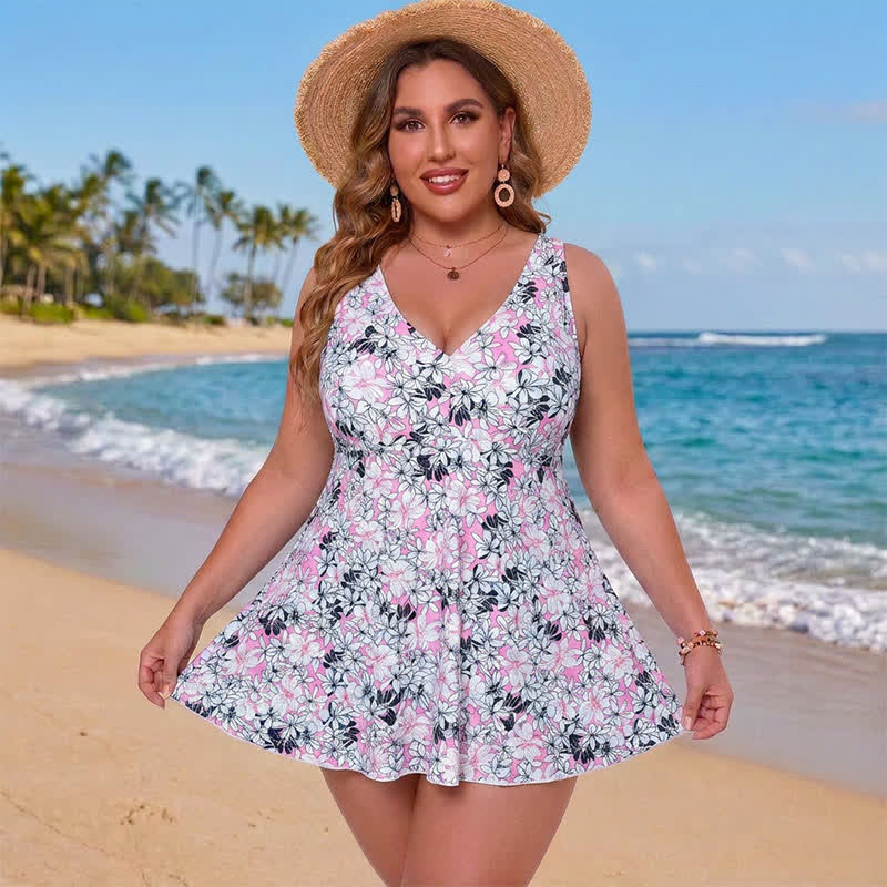 Geblümtes Badekleid mit Rock - Lila - 5XL - image 2