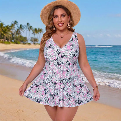 Geblümtes Badekleid mit Rock - Lila - 5XL - image 2