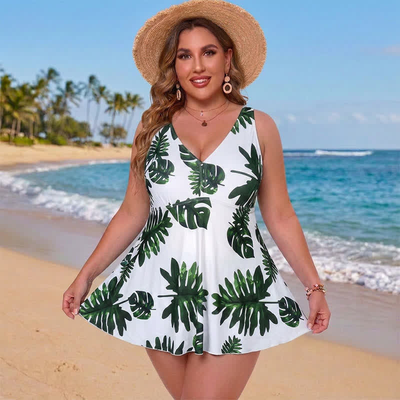 Geblümtes Badekleid mit Rock - Weiß - 5XL - image 6