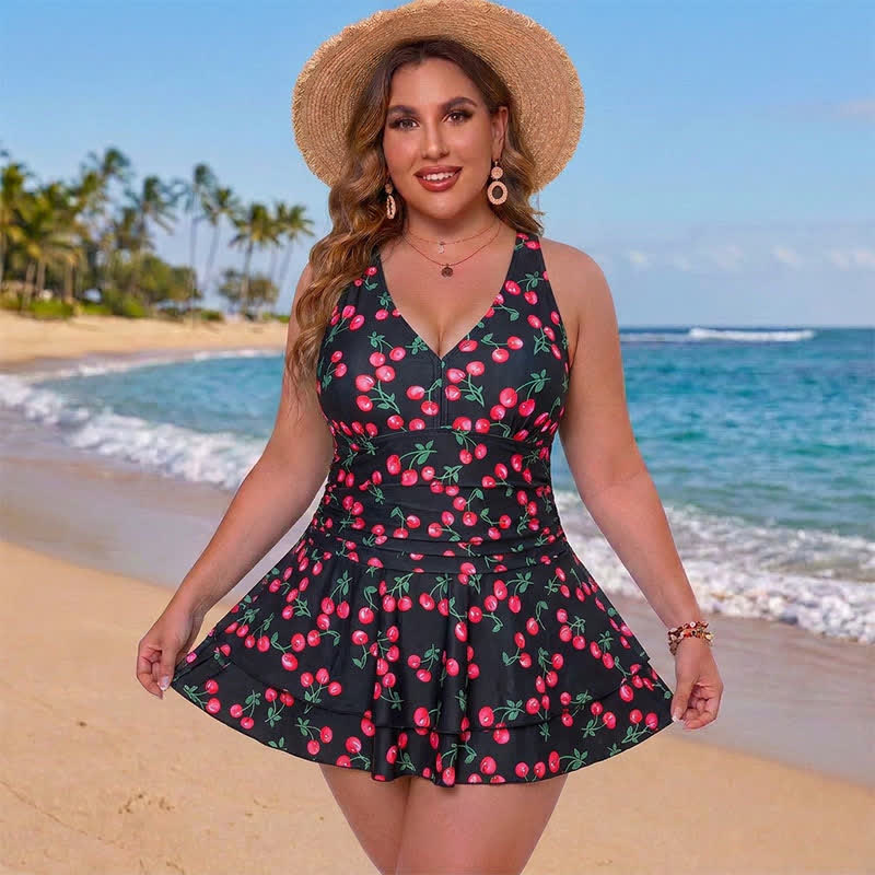 Badekleid mit Leoparden- und Blumenmuster und Empire-Taille - Rose - 5XL - image 4