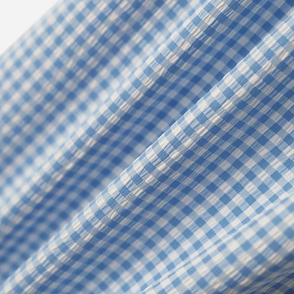 Plus Size blaue Vichy-Karo-Bluse mit kurzen Ärmeln und Lochstickerei - image 5