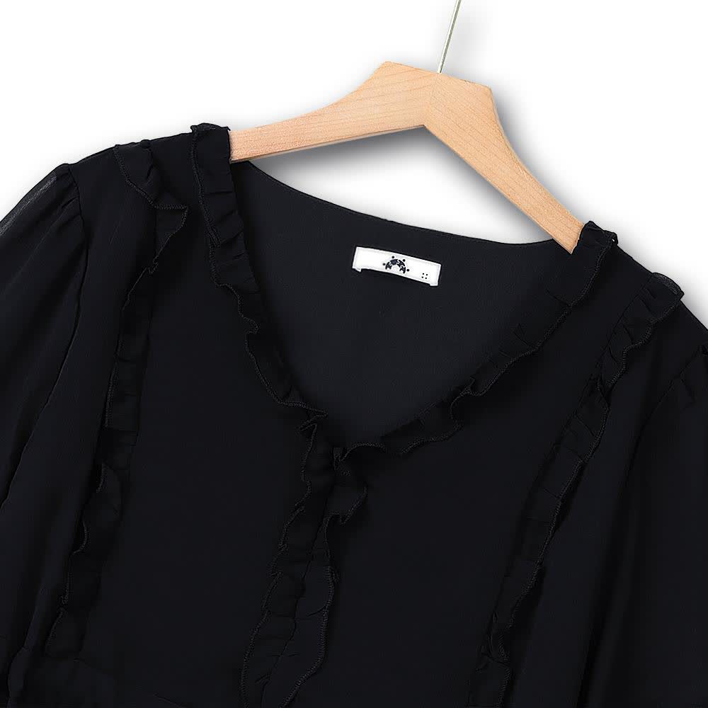 Elegantes Midikleid in Übergröße mit V-Ausschnitt, Rüschen und Bindegürtel - image 1