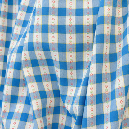 Plus Size blaues Vichy-Karo-Midikleid mit eckigem Ausschnitt und Puffärmeln - image 4