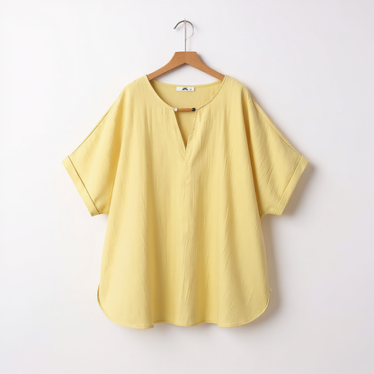 Gelbes, locker sitzendes Oberteil mit Blumenmuster und passender zweiteiliger Rock - Bluse - 6XL - image 1