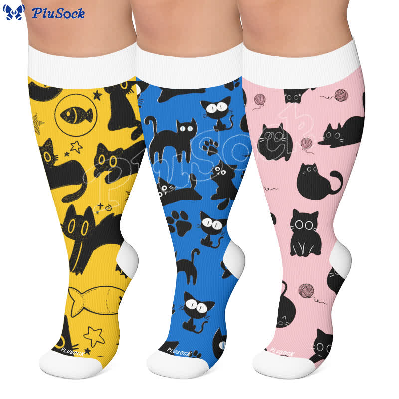 Plus Size Color Pop Cat Kompressionsstrümpfe - image 0
