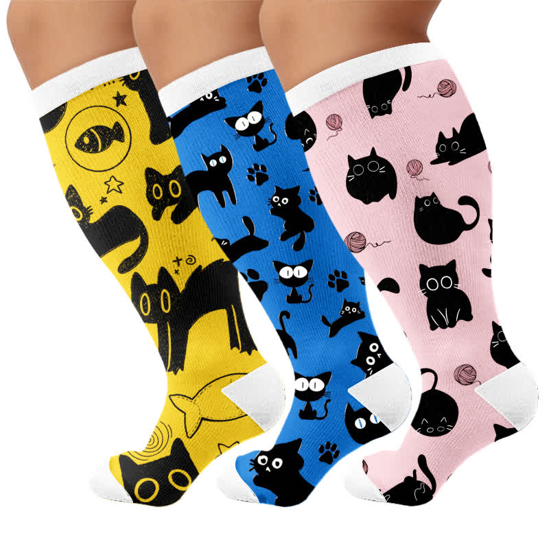 Plus Size Color Pop Cat Kompressionsstrümpfe - Mehrfarbig (3 Paare) - 4XL - image 4