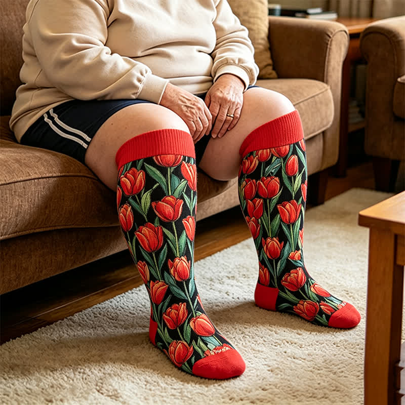 Kompressionsstrümpfe in Übergröße mit Landhausmuster - Rot (1 Paar) - 4XL - image 2