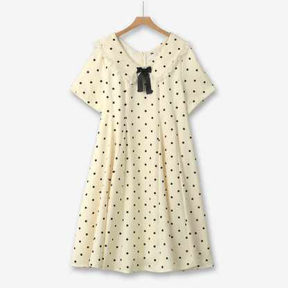 Midikleid in Übergröße mit Polka-Dots und Spitzenkragen - Beige - 6XL - image 0
