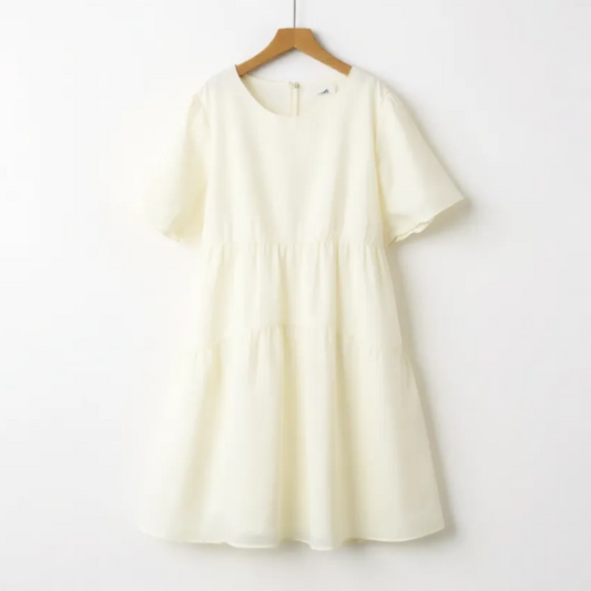 Midikleid aus strukturiertem Tencel-Mischgewebe mit Puffärmeln - Beige - 6XL - image 0