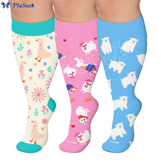 Kompressionsstrümpfe in Übergröße mit Cartoon-Blumen- und Tiermotiven - image 0