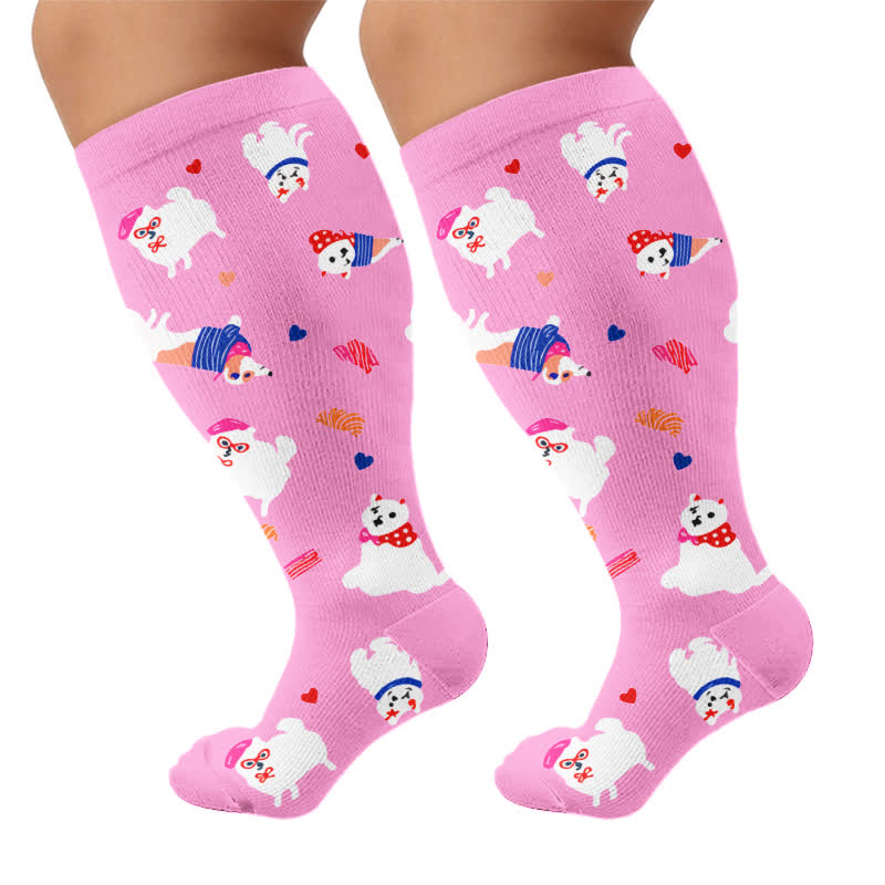 Kompressionsstrümpfe in Übergröße mit Cartoon-Blumen- und Tiermotiven - Rosa (1 Paar) - 4XL - image 9