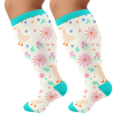 Kompressionsstrümpfe in Übergröße mit Cartoon-Blumen- und Tiermotiven - Grün (1 Paar) - 4XL - image 8