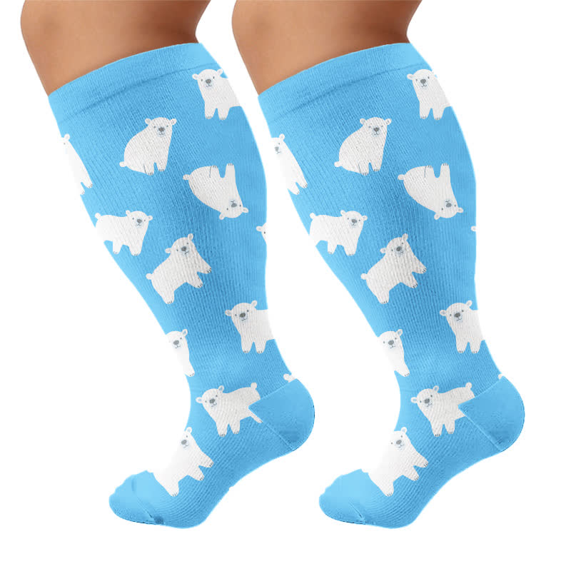 Kompressionsstrümpfe in Übergröße mit Cartoon-Blumen- und Tiermotiven - Blau (1 Paar) - 4XL - image 10