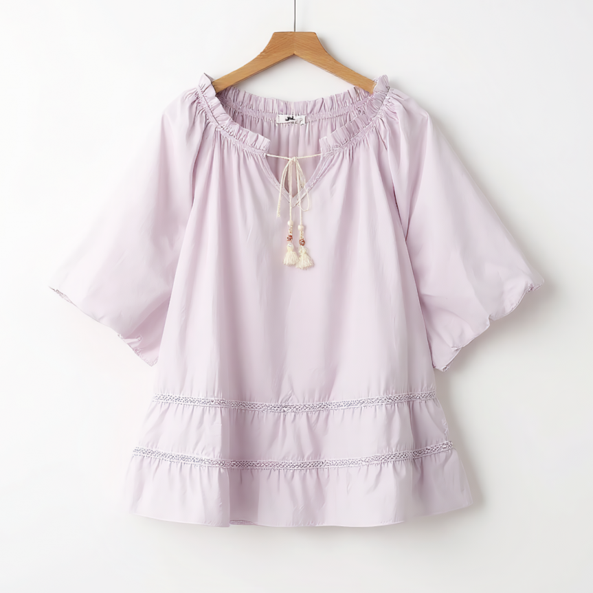 Plus Size Lavendel Quasten-Bluse im Boho-Stil - Lila - 6XL - image 0