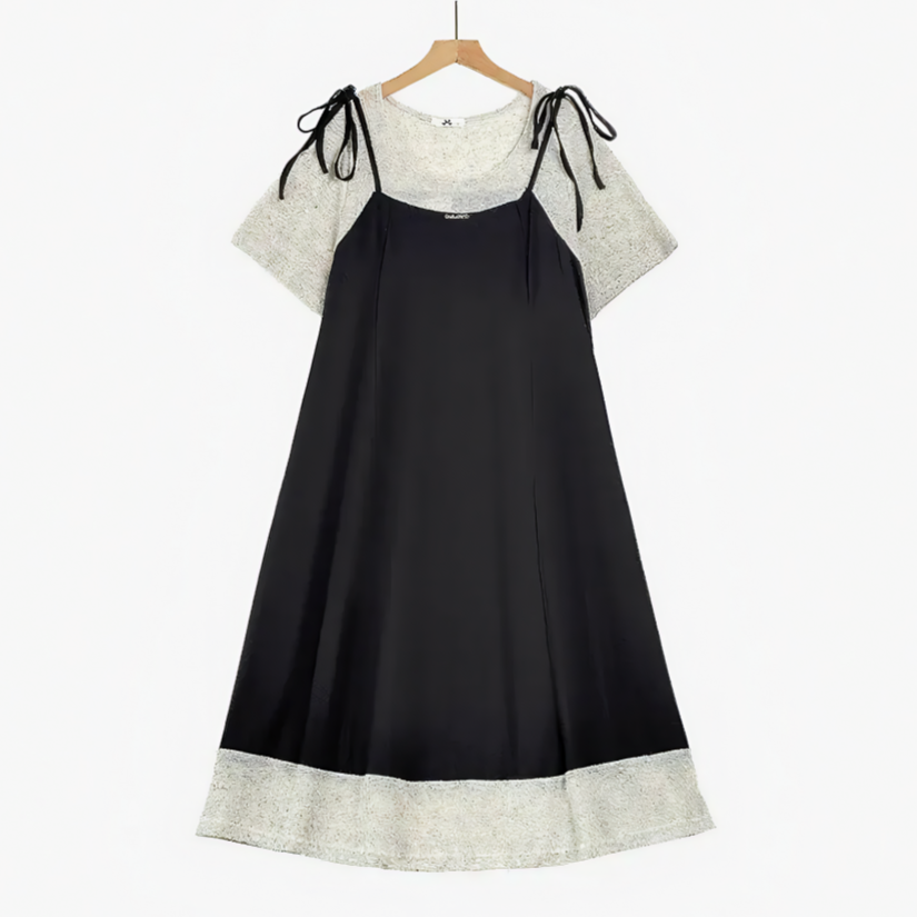 Lagenkleid in Übergröße mit Bindebändern, Midi-Länge - Schwarz - 6XL - image 0