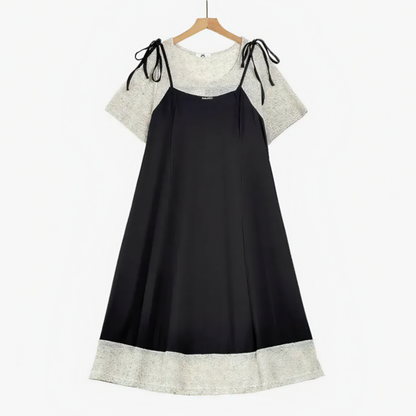 Lagenkleid in Übergröße mit Bindebändern, Midi-Länge - Schwarz - 6XL - image 0