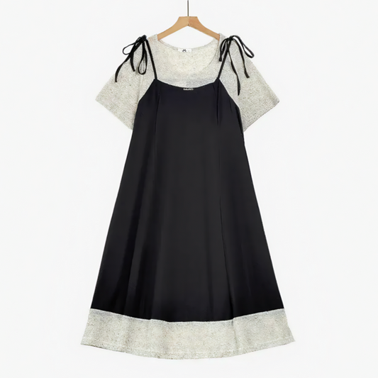 Lagenkleid in Übergröße mit Bindebändern, Midi-Länge - Schwarz - 6XL - image 0