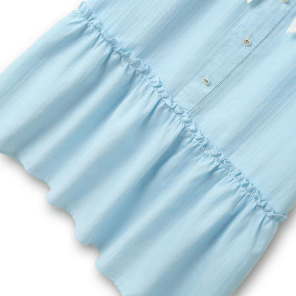 Plus Size Kleid in Blau mit Kontrastkragen, Schleife und Rüschensaum - image 2