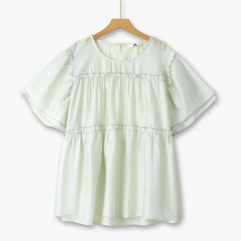 Plus Size Stufenbluse aus Tencel mit flatternden Ärmeln - Grün - 6XL - image 0