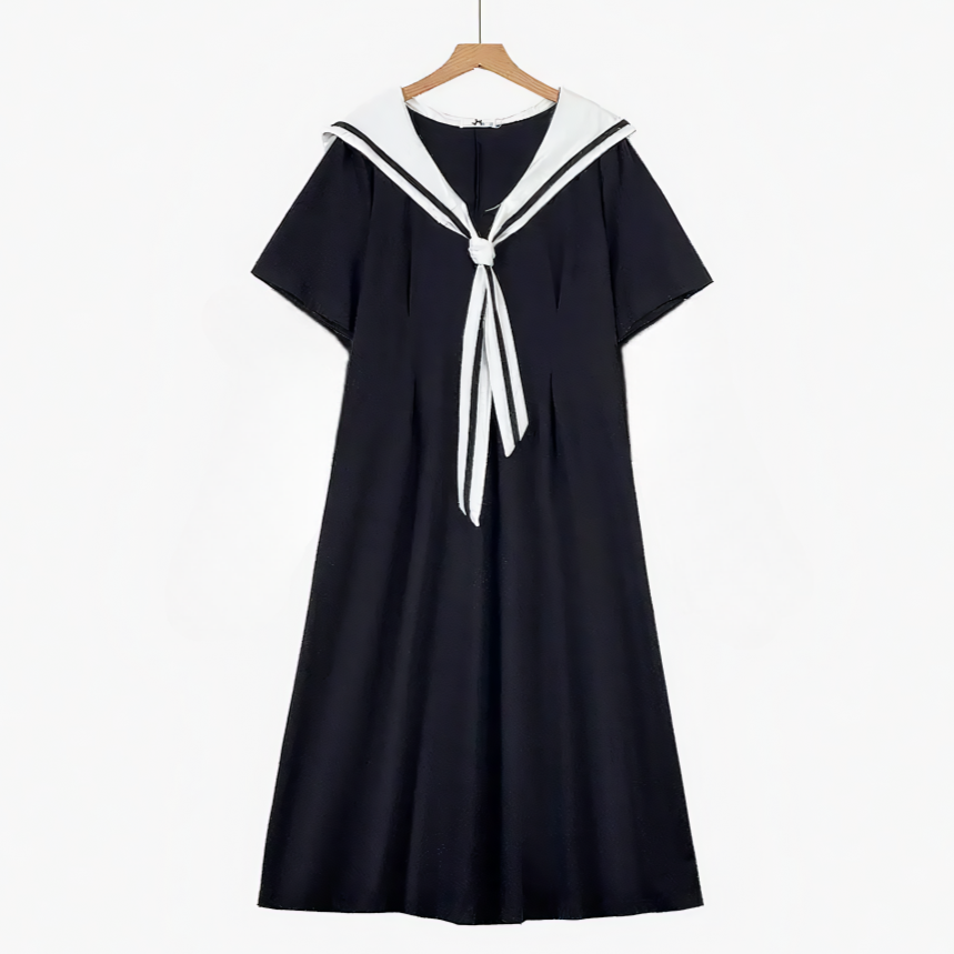 Midikleid aus Baumwollmischgewebe mit Matrosenkragen in Übergröße - Schwarz - 6XL - image 0