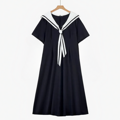 Midikleid aus Baumwollmischgewebe mit Matrosenkragen in Übergröße - Schwarz - 6XL - image 0