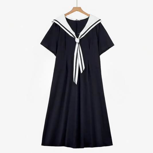 Midikleid aus Baumwollmischgewebe mit Matrosenkragen in Übergröße - Schwarz - 6XL - image 0