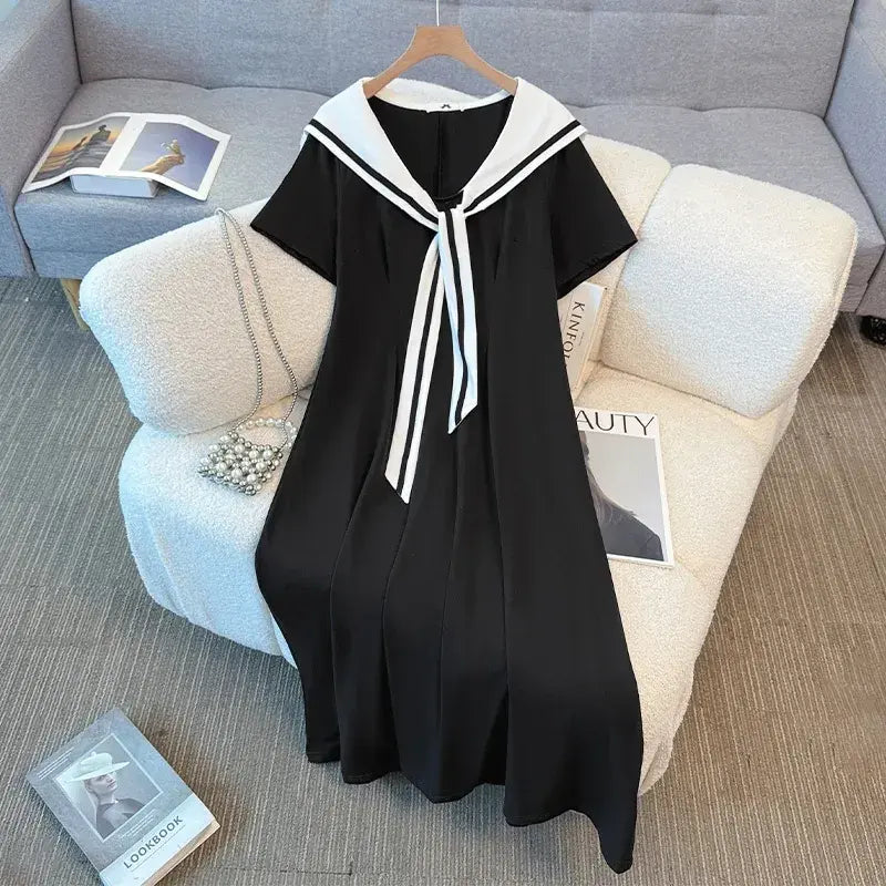 Midikleid aus Baumwollmischgewebe mit Matrosenkragen in Übergröße - image 5