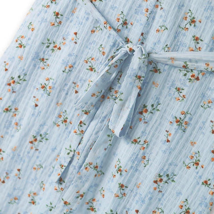 Plus Size blaues Midikleid mit Blumenmuster und Puffärmeln - image 3