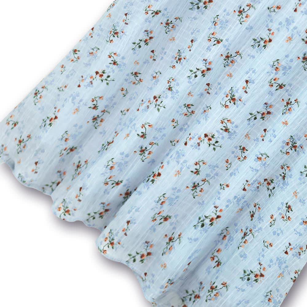 Plus Size blaues Midikleid mit Blumenmuster und Puffärmeln - image 2
