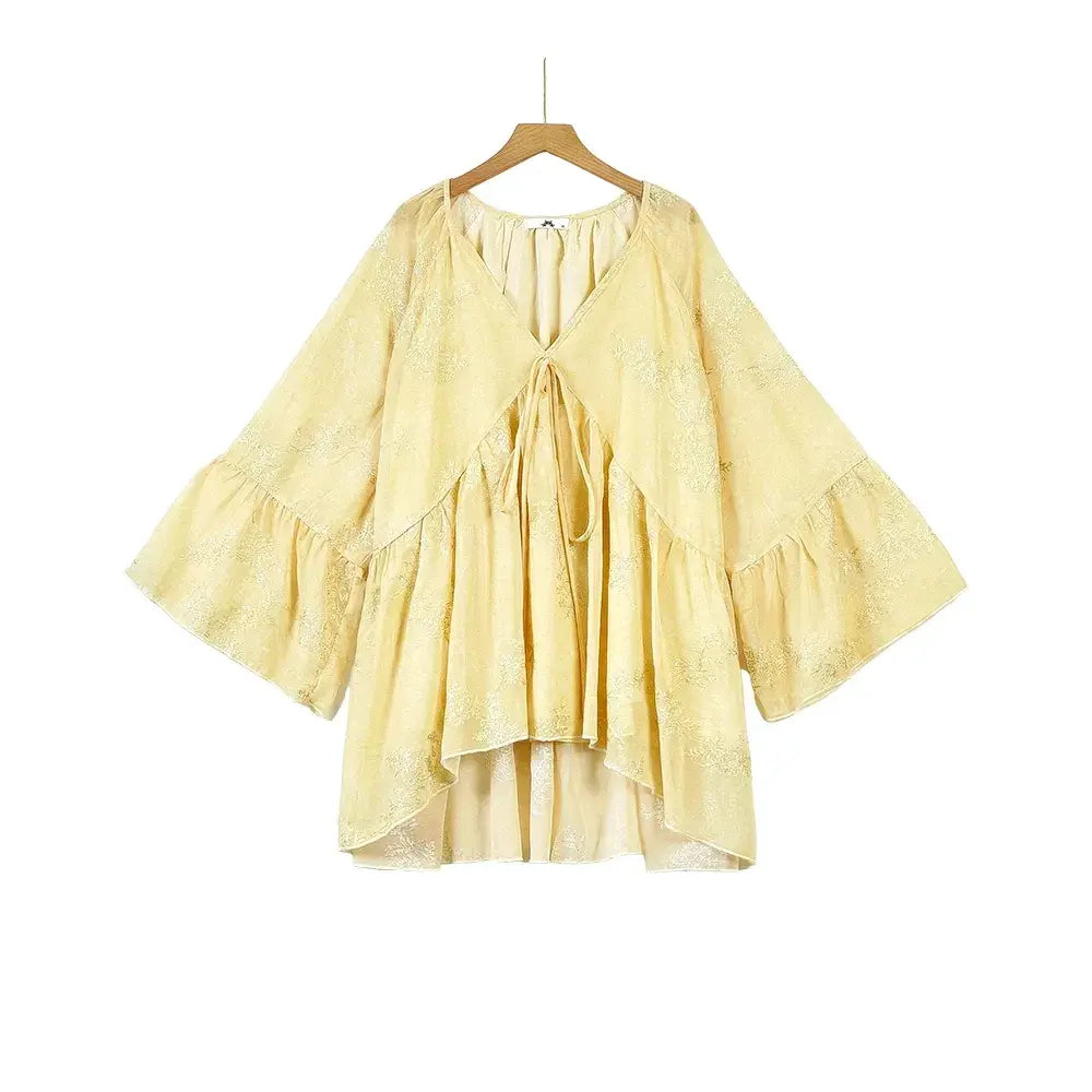 Gelbes Blumen-Cape-Maxirock-Set in Übergröße - Bluse - 6XL - image 5