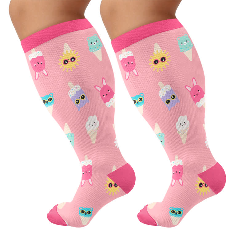 Kompressionsstrümpfe in Übergröße mit Strandmotiv (Capybara & Hund) - Rosa (1 Paar) - 4XL - image 9