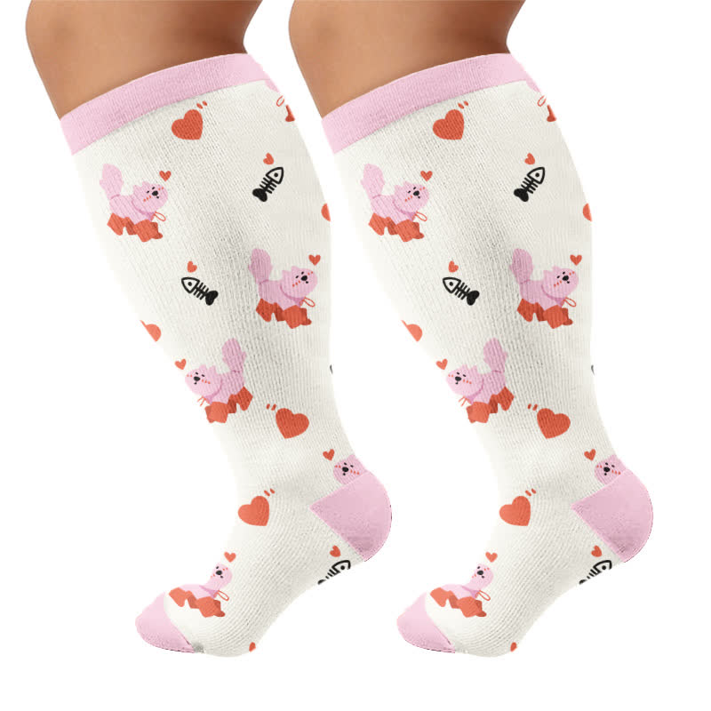 Kompressionsstrümpfe mit Panda-, Katzen- und Hundemotiv in Übergröße - Rosa - 4XL - image 8