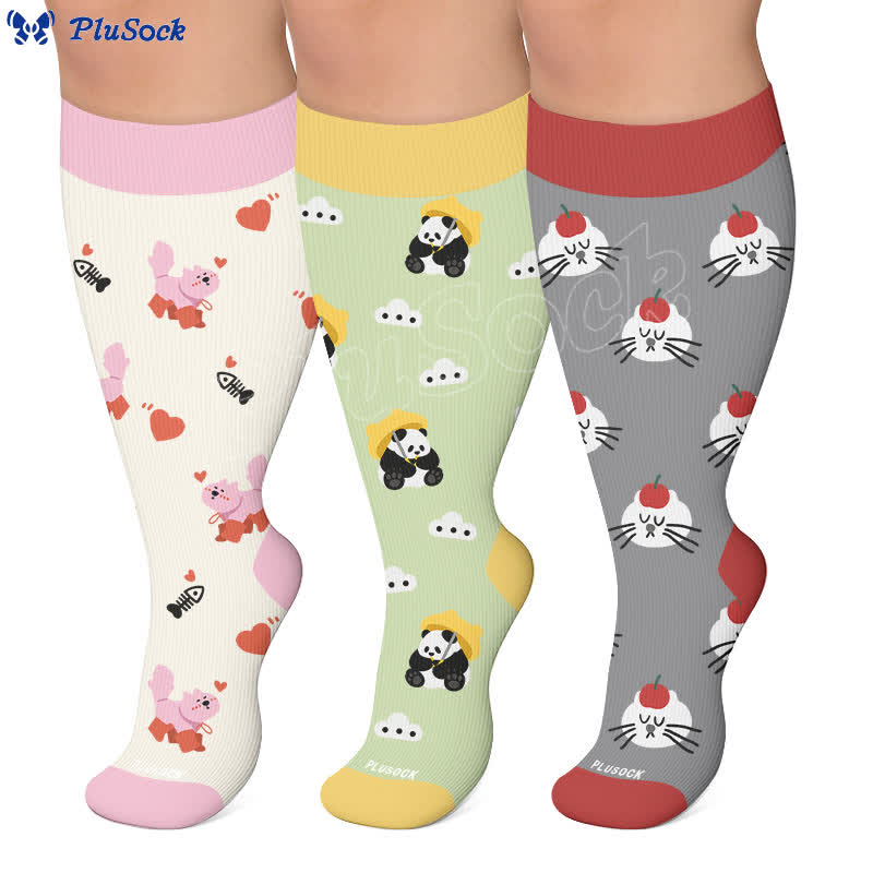 Kompressionsstrümpfe mit Panda-, Katzen- und Hundemotiv in Übergröße - image 0