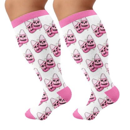 Plus Size Angel Ghost Heart Kompressionsstrümpfe - Rosa(1 Paar) - 4XL - image 8