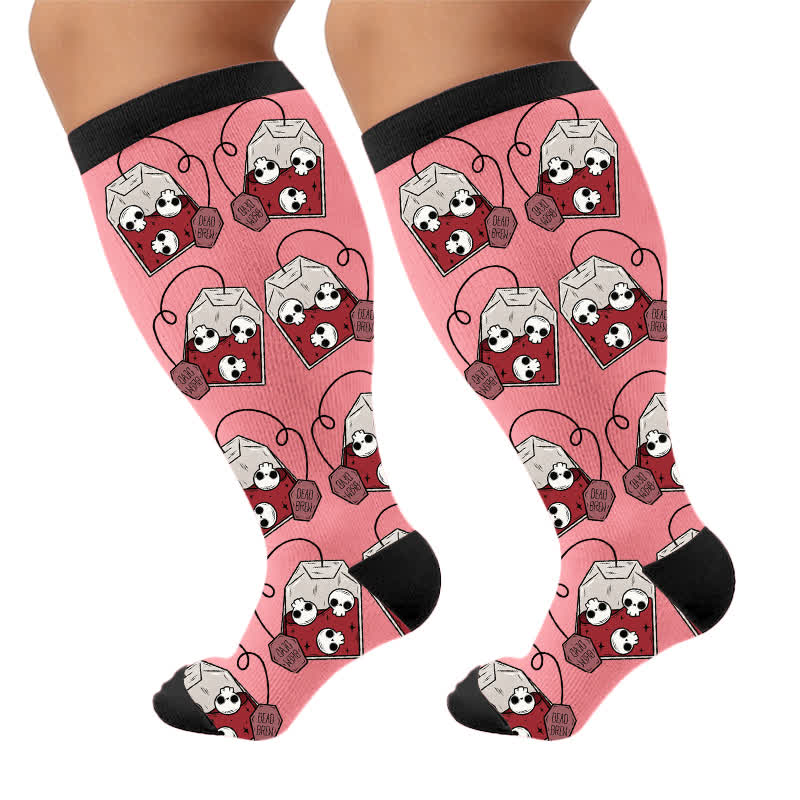 Kompressionsstrümpfe mit Geisterskelett-Motiv in Übergröße - Rosa(1 Paar) - 4XL - image 10