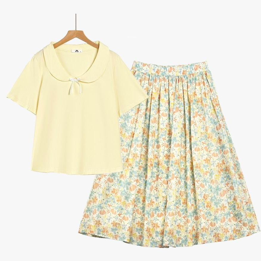 Plus Size Peter Pan Kragen Blumenrock-Set - 2-teiliges Set - 6XL - image 0