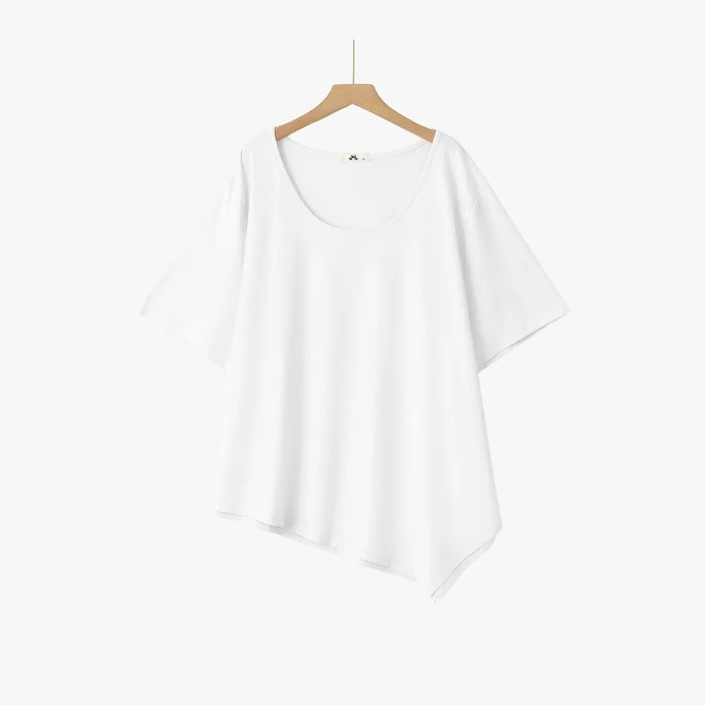 Baumwollbluse in Übergröße mit asymmetrischem Saum - Weiß - 6XL - image 14
