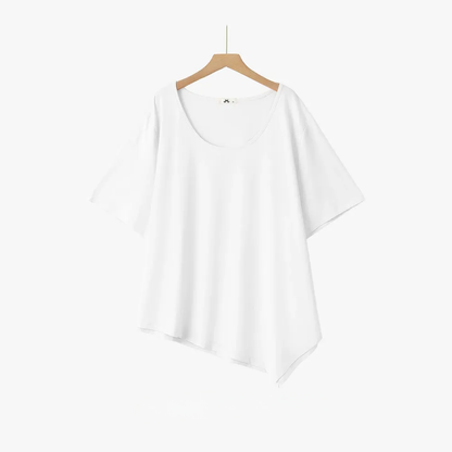 Baumwollbluse in Übergröße mit asymmetrischem Saum - Weiß - 6XL - image 14