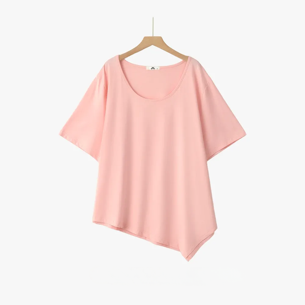 Baumwollbluse in Übergröße mit asymmetrischem Saum - Rosa - 6XL - image 13