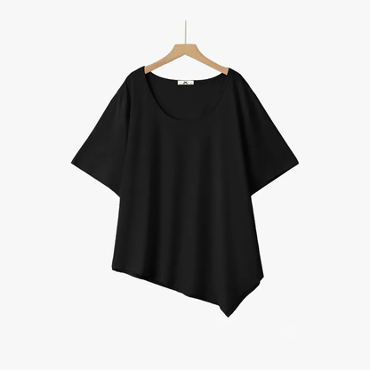 Baumwollbluse in Übergröße mit asymmetrischem Saum - Schwarz - 6XL - image 3