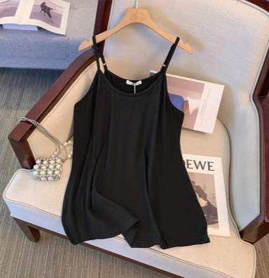 Plus Size Ice Silk Camisole Tank Top - Schwarz - 6XL - image 1
